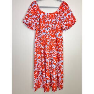 NWT Talbots Midi Dress Jacobean Poplin Puff Sleeve Ruffled Hem Size 8